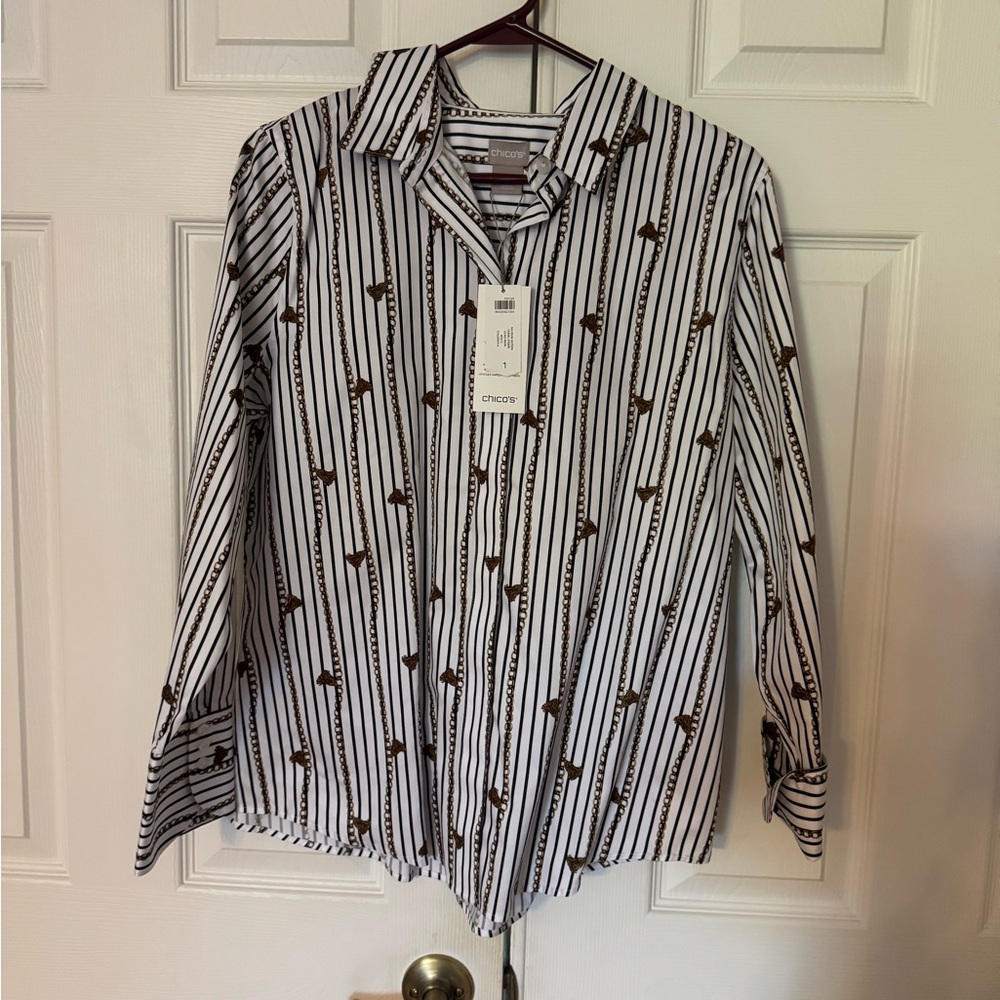 Chico's White and Brown Button Down Shirt